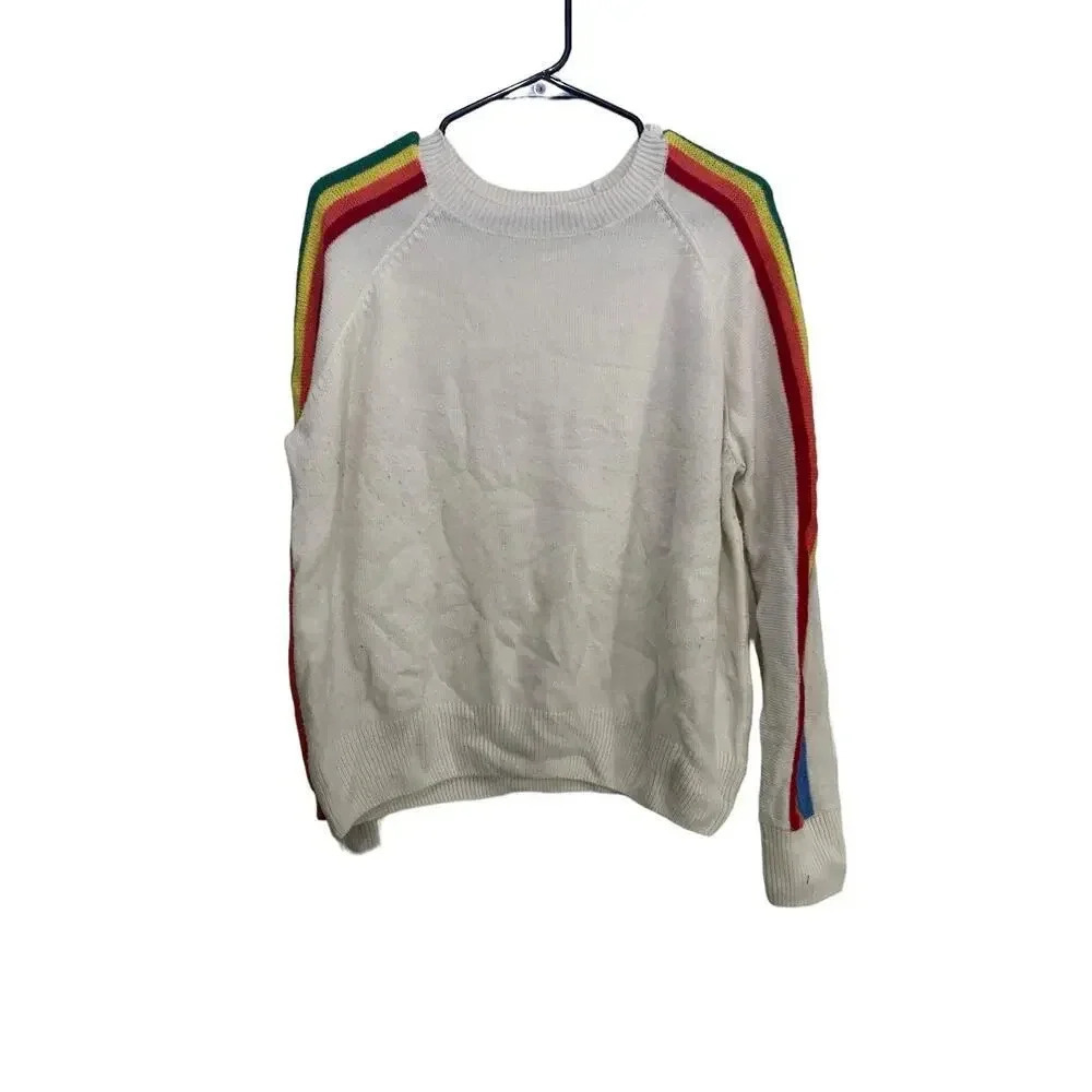 RD Style White Long Sleeve Round Neck Pullover Knit Sweater Size Large